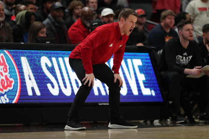 Nicholls Colonels head coach Austin Claunch in the second half during the game against the Texas Tech Red Raiders at United Supermarkets Arena.